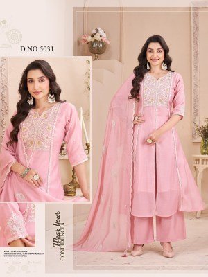 D.No 5031 Premium Viscos Silk 3-Piece Set with Embroidery and Hand Work Size wise Combo Set