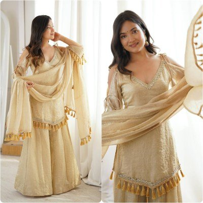 D. No. 5357 Doremon Crush Top Palazzo with Lace Border Dupatta 3 Piece Set Fancy Palazzo suit catalogue