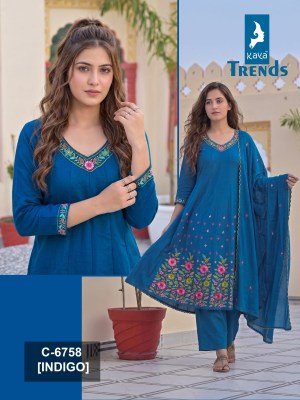 D.No. 6758 Anarkali Suit with Semi Plazo & Dupatta Work Size wise Combo Set