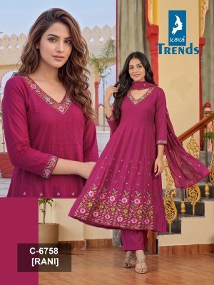 D.No. 6758 Anarkali Suit with Semi Plazo & Dupatta Work Size wise Combo Set