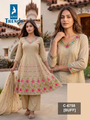 D.No. 6758 Anarkali Suit with Semi Plazo & Dupatta Work Size wise Combo Set