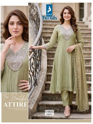 D.No. 6822 Fancy Work A-Line 3-Piece Suit with Dupatta & Inner wholesale catalogs