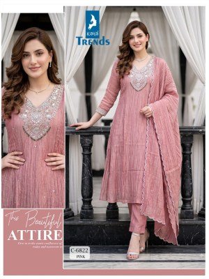  D.No. 6822 Fancy Work A-Line 3-Piece Suit with Dupatta & Inner Size wise Combo Set