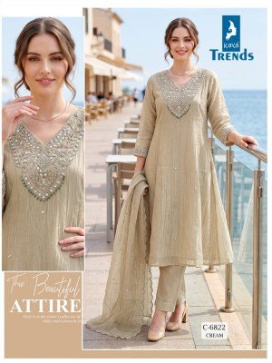  D.No. 6822 Fancy Work A-Line 3-Piece Suit with Dupatta & Inner Size wise Combo Set
