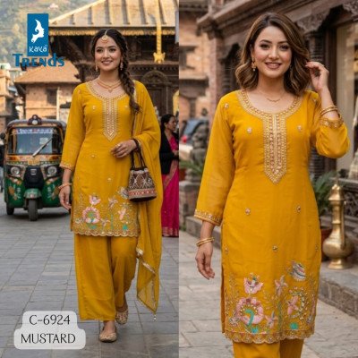 D.No. 6924 Beads Work Short Pattern 3-Piece Suit with Plazo & Lace Dupatta Size wise Combo Set