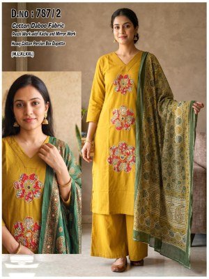 D.No. 787 1-6 Cotton Daboo Katha 3-Piece Suit Set with Dupatta wholesale catalogs