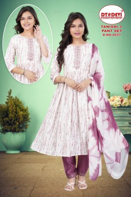 D No 8657 by Tanishi vetican printed flared exclusive kurti pant and dupatta catalogue readymade suit catalogs