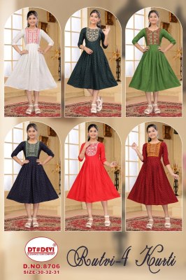 D No 8706 by Rutvi Kurti vol 4 Rayon printed with neck embroidered kurti catalogue at affordable rate kurtis catalogs