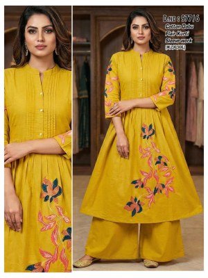 D.No. 977 Dhabu Cotton Ghera Pleating Kurti with Sleeve Work wholesale catalogs
