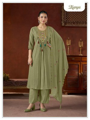 D.No. Maniya Soft Mull Chanderi Handwork Suit with Bottom Size wise Combo Set
