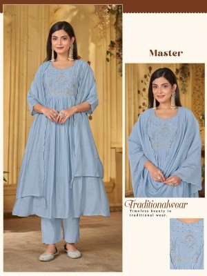 D.No. Master Mull Chanderi Kurti Roman Silk Bottom Dupatta Set 