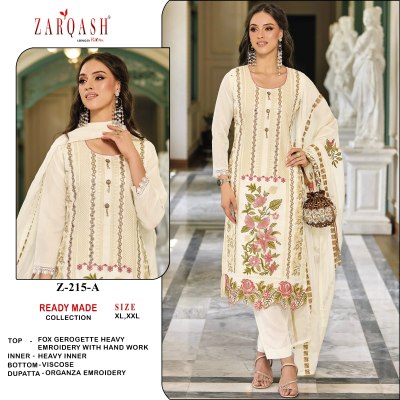 D No Z215 by Zarqash georgette embroidered readymade Pakistani suit catalogue at affordable rate Amavi
