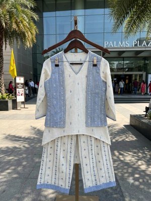 D.no 2240 Afsana Viscose Linen Jacket Style Casual Wear Kurti Plazzo Set 