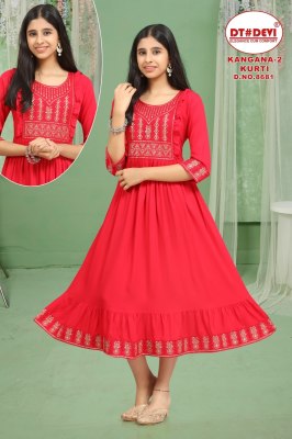 D no 8681 by Kangana vol 2 reyon sequence neck work flared kurti catalogue Amavi