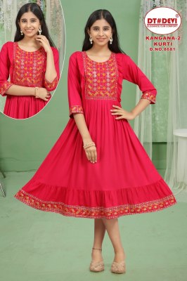D no 8681 by Kangana vol 2 reyon sequence neck work flared kurti catalogue kurtis catalogs