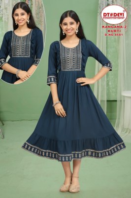 D no 8681 by Kangana vol 2 reyon sequence neck work flared kurti catalogue kurtis catalogs