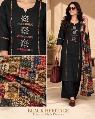 DABOO Cotton 3-Piece Pure Cotton Dupatta Patchwork Mirror Work Suit Set Size wise Combo Set