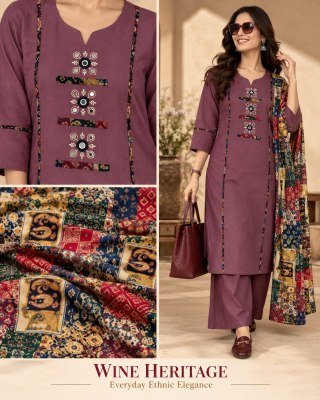 DABOO Cotton 3-Piece Pure Cotton Dupatta Patchwork Mirror Work Suit Set Size wise Combo Set