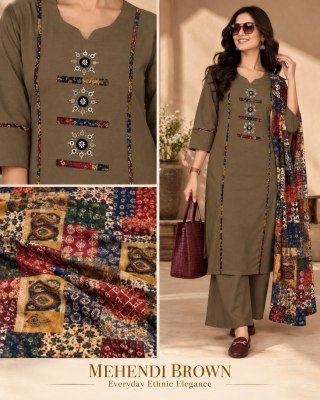 DABOO Cotton 3-Piece Pure Cotton Dupatta Patchwork Mirror Work Suit Set Size wise Combo Set