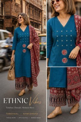 DABOO Cotton 3-Piece Suit Set with Pure Cotton Dupatta Patchwork Mirror  Size wise Combo Set