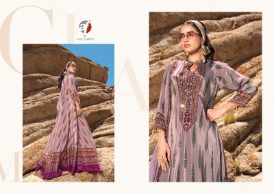 anju fabric deedsr Vol 2 Designer Natural Crepe Gown with Chinon Border Dupatta  readymade suit catalogs