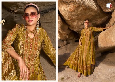anju fabric deedsr Vol 2 Designer Natural Crepe Gown with Chinon Border Dupatta  readymade suit catalogs