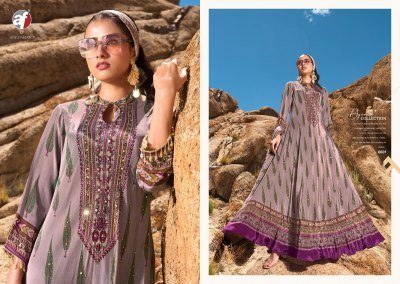 anju fabric deedsr Vol 2 Designer Natural Crepe Gown with Chinon Border Dupatta  readymade suit catalogs