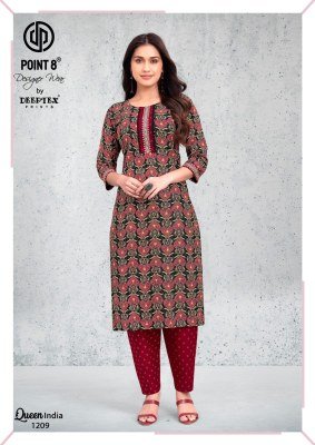 DEEPTEX QUEEN INDIA Vol-12 Pure Cotton PLace Neck Kurti Pant 2-Piece Set kurti pant with dupatta Catalogs