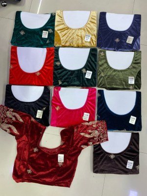 DES Rinkal Readymade Velvet Blouse with Beads Work blouse