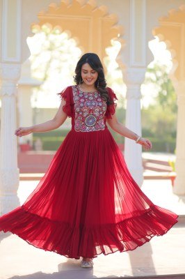 DN 1179 Premium Readymade Designer Faux Blooming Gown with Sequins & Beads Work gown catalogs