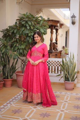 DN-1235 Premium Digital Printed Russian Silk Embroidered Gown with Dupatta 
