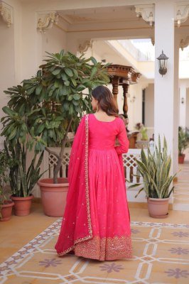 DN-1235 Premium Digital Printed Russian Silk Embroidered Gown with Dupatta gowns