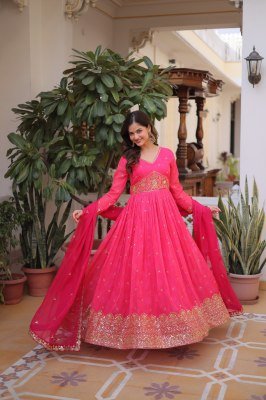 DN-1235 Premium Digital Printed Russian Silk Embroidered Gown with Dupatta gowns