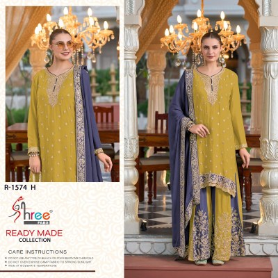 DN 1574 by Shree Fab Chinon Silk embroidered work Fancy sharara suit collection at low rate fancy sharara suit Catalogs