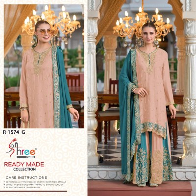 DN 1574 by Shree Fab Chinon Silk embroidered work Fancy sharara suit collection at low rate fancy sharara suit Catalogs