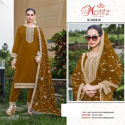 DN 2028 ABCD by Motif velvet embroidered unstitched dress material catalogue at low rate Amavi