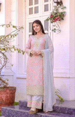 DN 234 Designer Party Wear Heavy Faux Georgette Top Palazzo with Dupatta Set Fancy Palazzo suit catalogue