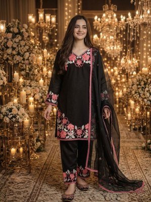 DN 235 Designer Party Wear Pure Satin Rayon Top Farshi Palazzo with Kota Check Dupatta Set 