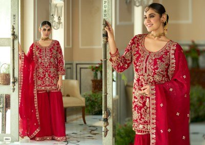 DN 2592 NC Moss Beads Work Top Embroidery Sharara Dupatta 3-Piece Set 