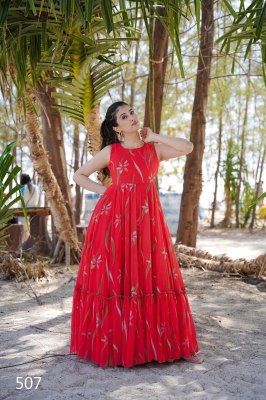 DN 501 to 506 by Clora vol 5 Heavy reyon Beautiful long flared printed Gown catalogue at affordable rate  Amavi