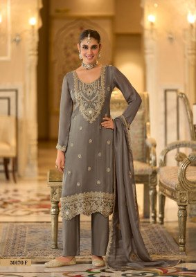 DN 50170 Coord Silk 3-Piece Suit with Dupatta and  Santoon Pant Size wise Combo Set