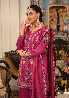 DN-50225 Pure Viscose Simar Embroidery 3-Piece Palazzo Suit Set Fancy Palazzo suit catalogue