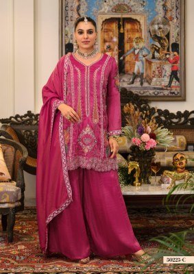 DN-50225 Pure Viscose Simar Embroidery 3-Piece Palazzo Suit Set Fancy Palazzo suit catalogue