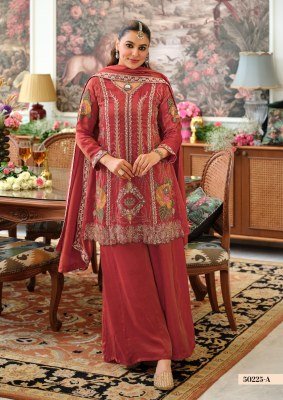 DN-50225 Pure Viscose Simar Embroidery 3-Piece Palazzo Suit Set Fancy Palazzo suit catalogue