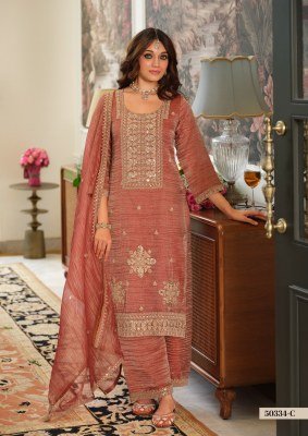 DN 50334-C Crush Tissue 3-Piece Top Plazo Dupatta Set Size wise Combo Set