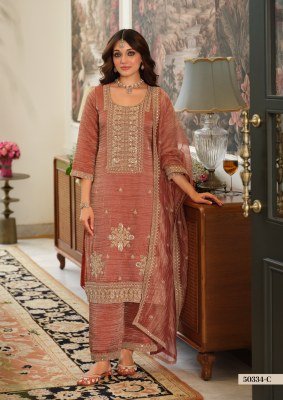 DN 50334-C Crush Tissue 3-Piece Top Plazo Dupatta Set Size wise Combo Set
