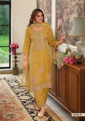 DN 50334-C Crush Tissue 3-Piece Top Plazo Dupatta Set Size wise Combo Set