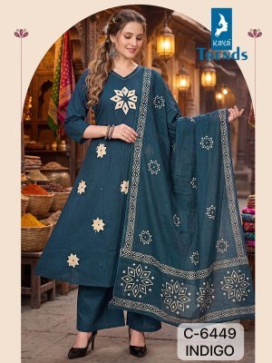 DN 6449 Kaya Dhabu Cotton Peach Work 3 Piece Set with Palazzo and Printed Dupatta wholesale catalogs