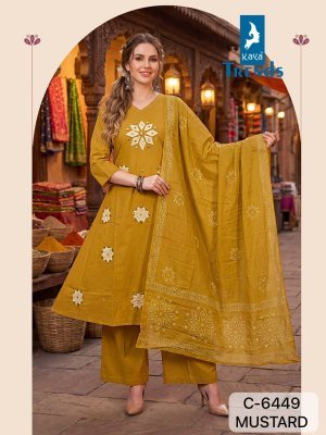 DN 6449 Kaya Dhabu Cotton Peach Work 3 Piece Set with Palazzo and Printed Dupatta Fancy Palazzo suit catalogue