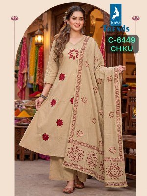 DN 6449 Kaya Dhabu Cotton Peach Work 3 Piece Set with Palazzo and Printed Dupatta Fancy Palazzo suit catalogue